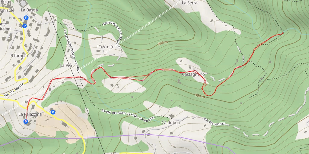 Map of the trail for Cascata del Corso