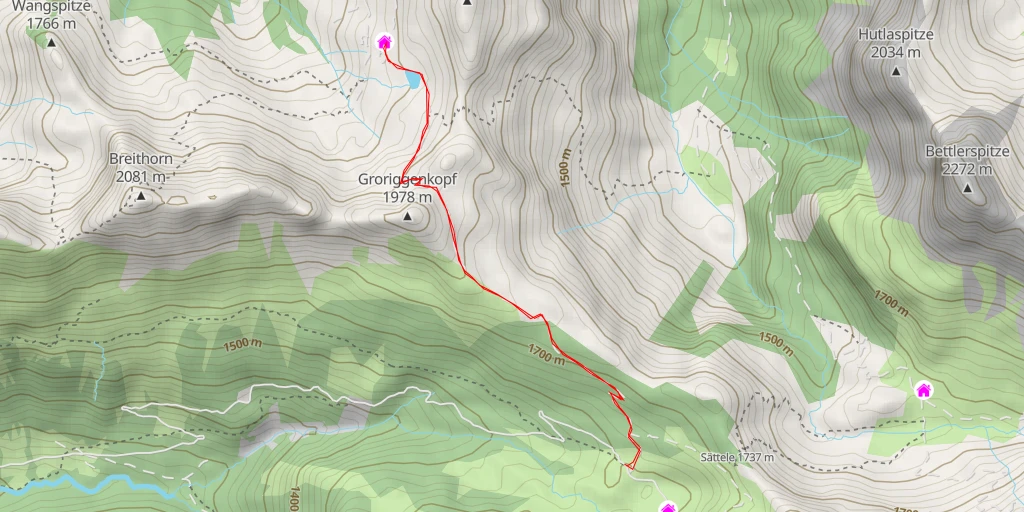 Map of the trail for Breithornhütte