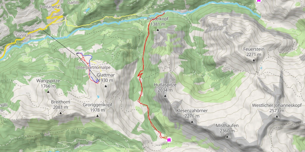 Carte de l'itinéraire :  Alpe Klesenza