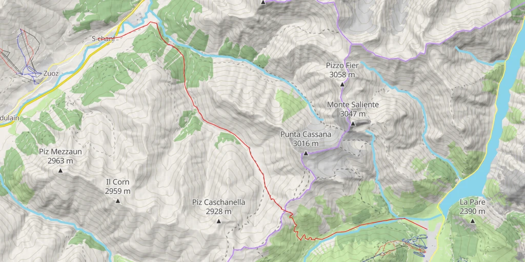 Map of the trail for Passo di Cassana / Pass Chaschauna traversée S-Chanf - Livigno