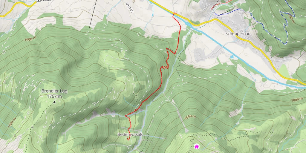 Map of the trail for Bergkristallhütte